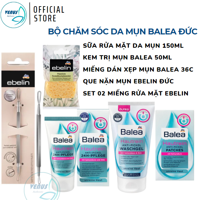 Bộ sản phẩm làm sạch mụn ngừa thâm mụn sữa rửa mặt que nặn mụn kem mụn Balea & Ebelin nội địa Đức - Hàng chính hãng