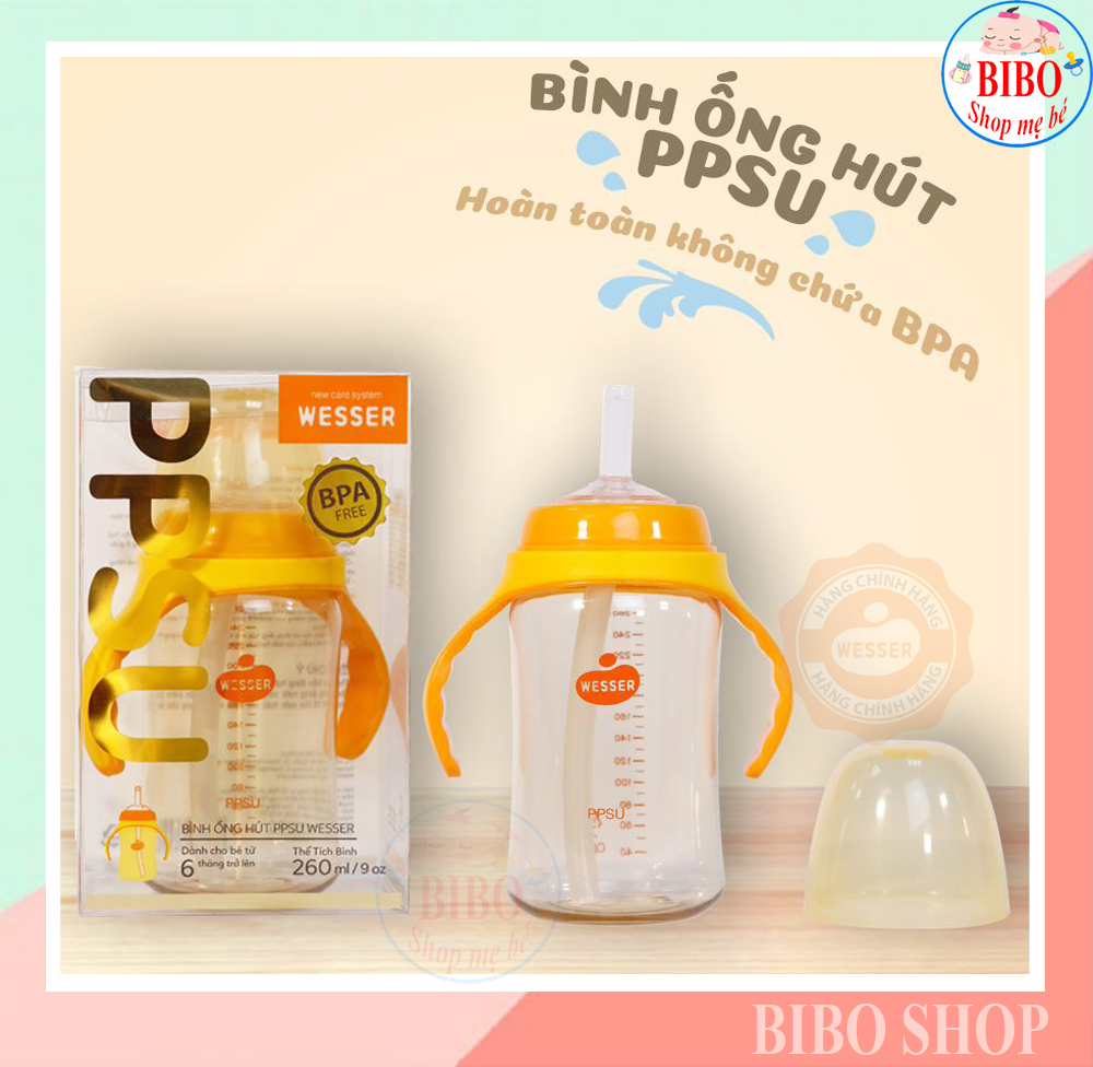 Bình ống hút wesser ppsu hút mọi tư thế nằm ngồi