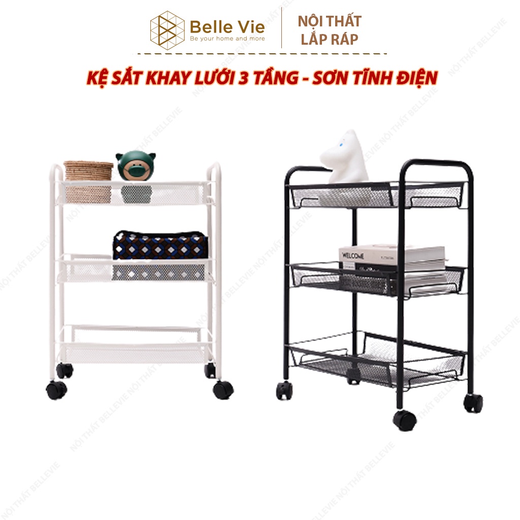 Kệ sắt đa năng - kệ đa năng khay lưới sơn tĩnh điện có bánh xe tiện lợi