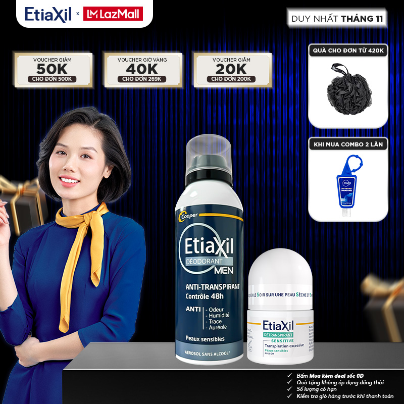 Combo Xịt Khử Mùi Etiaxil Hàng Ngày Etiaxil Men 150ml Và Lăn Khử Mùi Ngăn Mồ Hôi Etiaxil 15ml