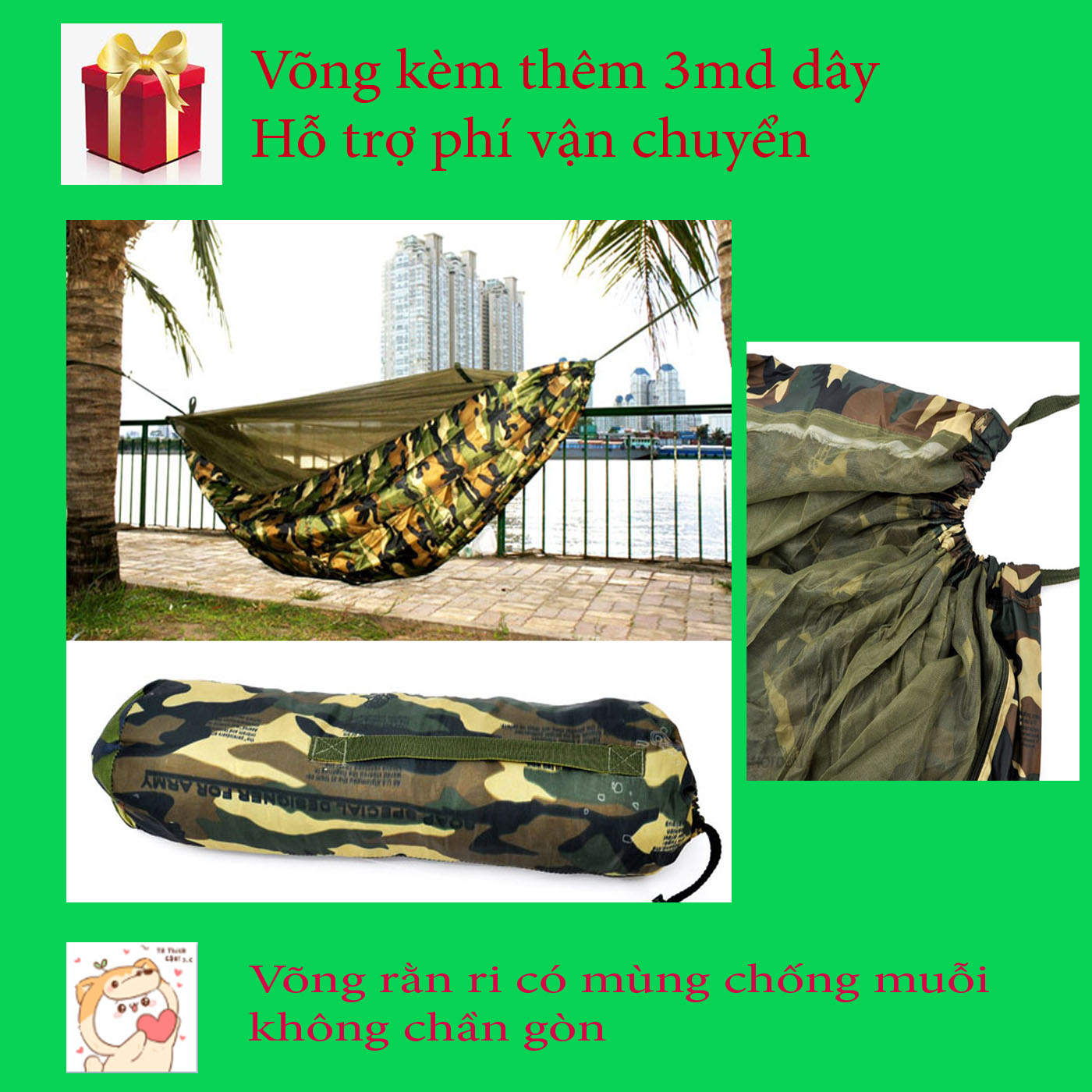 Võng mùng chống muỗi 2 lớp không chần gòn