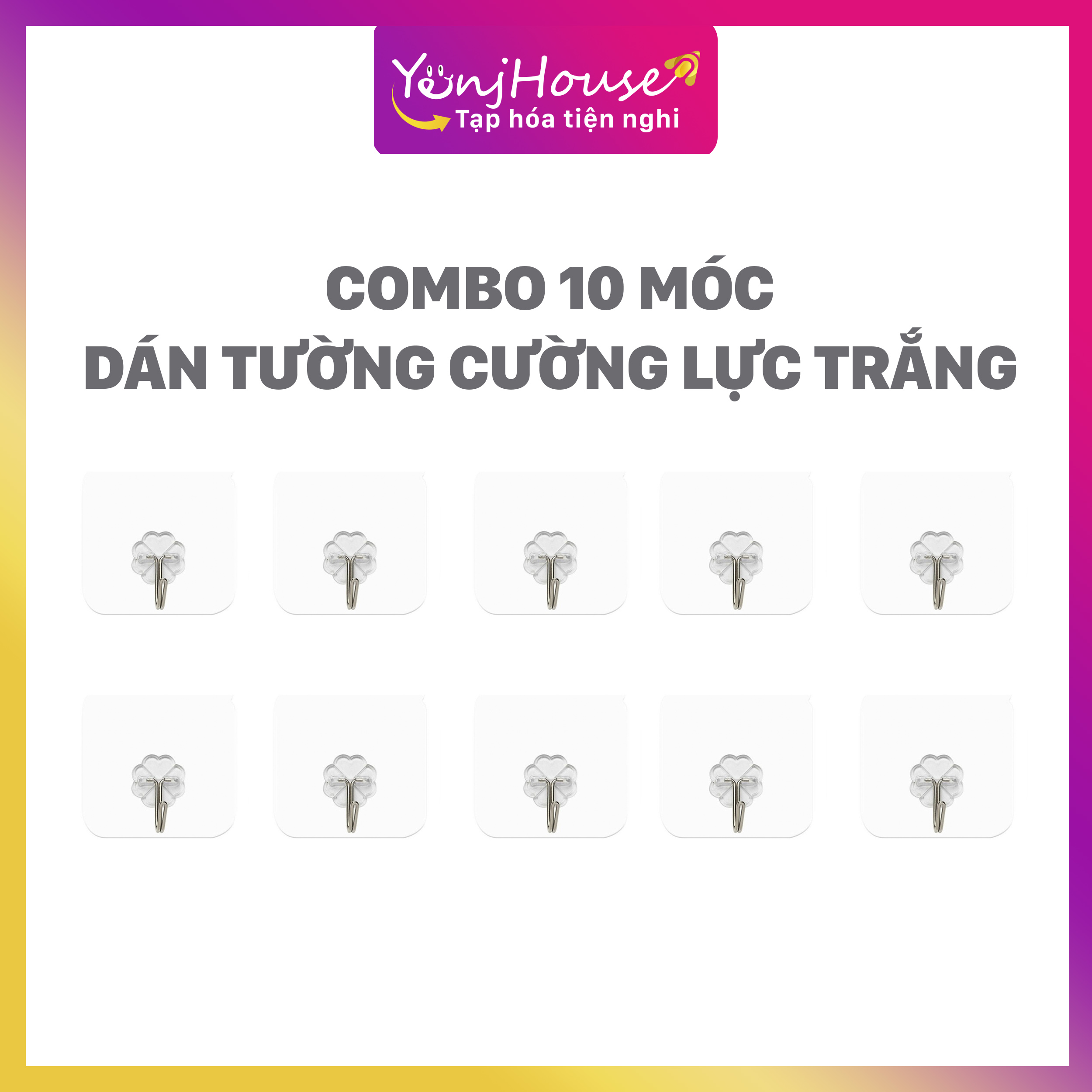 Combo 10 móc dán tường cường lực trắng - yenjhouse