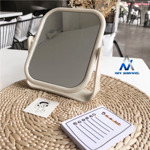 Gương trang điểm hai mặt - Gương để bàn màu lúa mạch phong cách NB hình vuông/oval