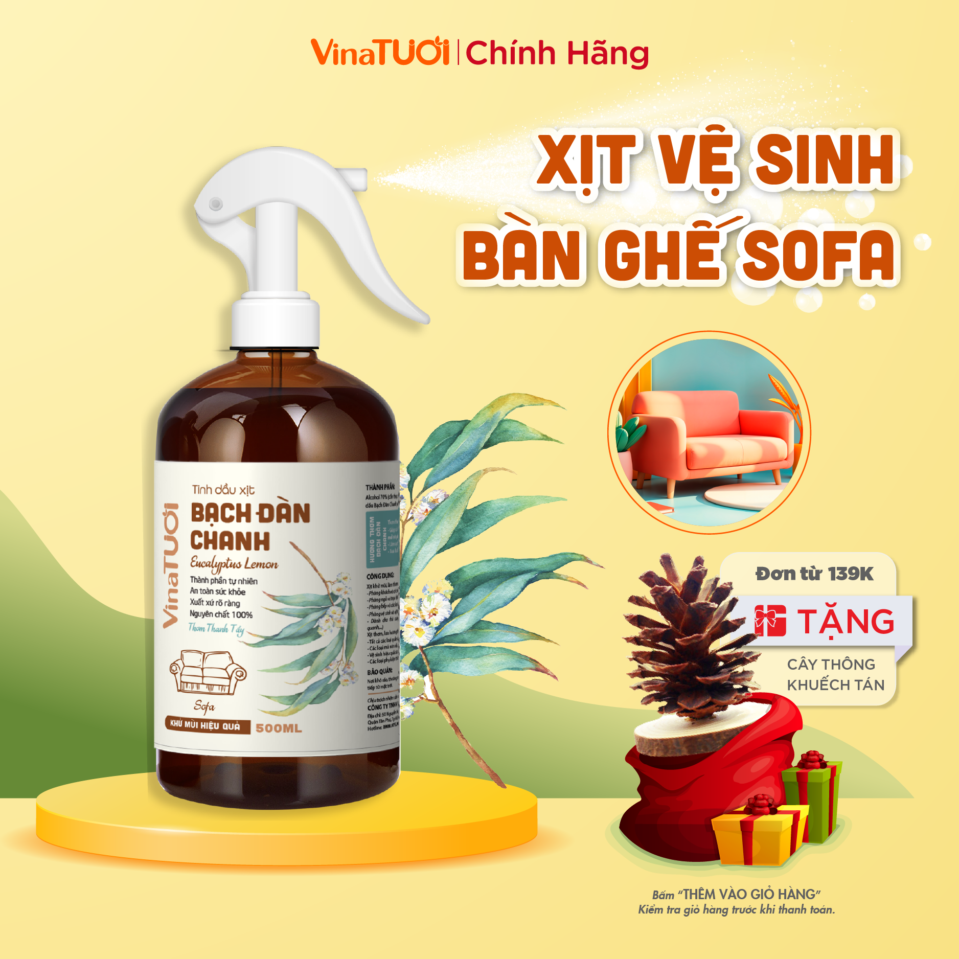 Chai Xịt Thơm Khử Mùi Vệ Sinh Sofa VINA TƯƠI 100ml/300ml/500ml Bàn Ăn Kính Ghế Da Vải Nỉ Văn Phòng Salon Gỗ