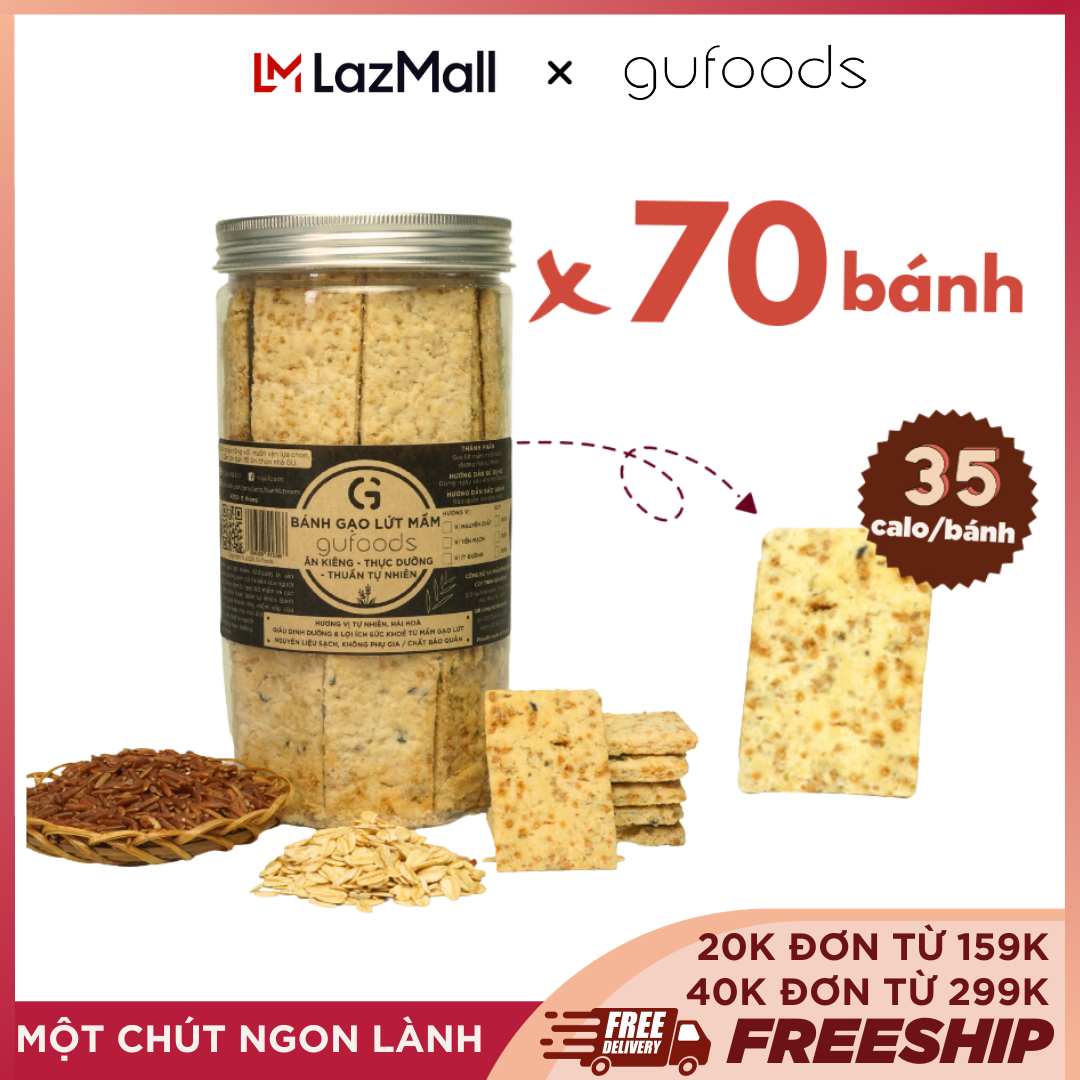 Bánh gạo lứt mầm GUfoods (bánh mầm) - Vị Yến mạch - Giàu GABA tự nhiên, Hỗ trợ ăn kiêng, Thực dưỡng, Thuần chay (250g/500g)