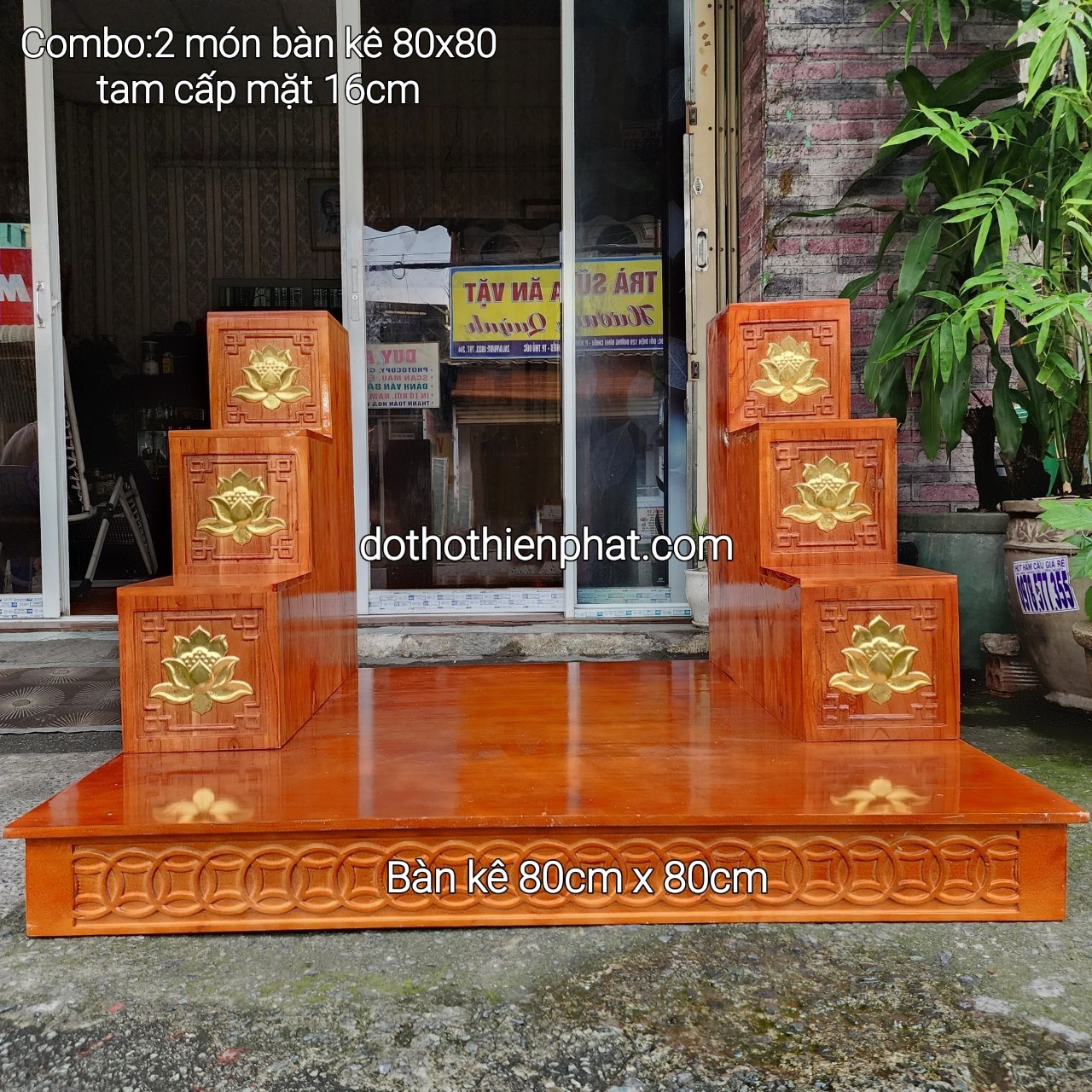 Combo bàn kê + cấp gỗ cao su đặt bàn thờ thần tài 80x80cm lh : 0933.159.286