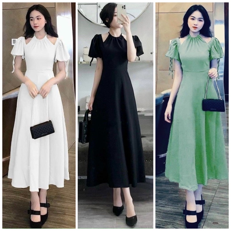 Đầm cổ yếm tay bo 3 màu