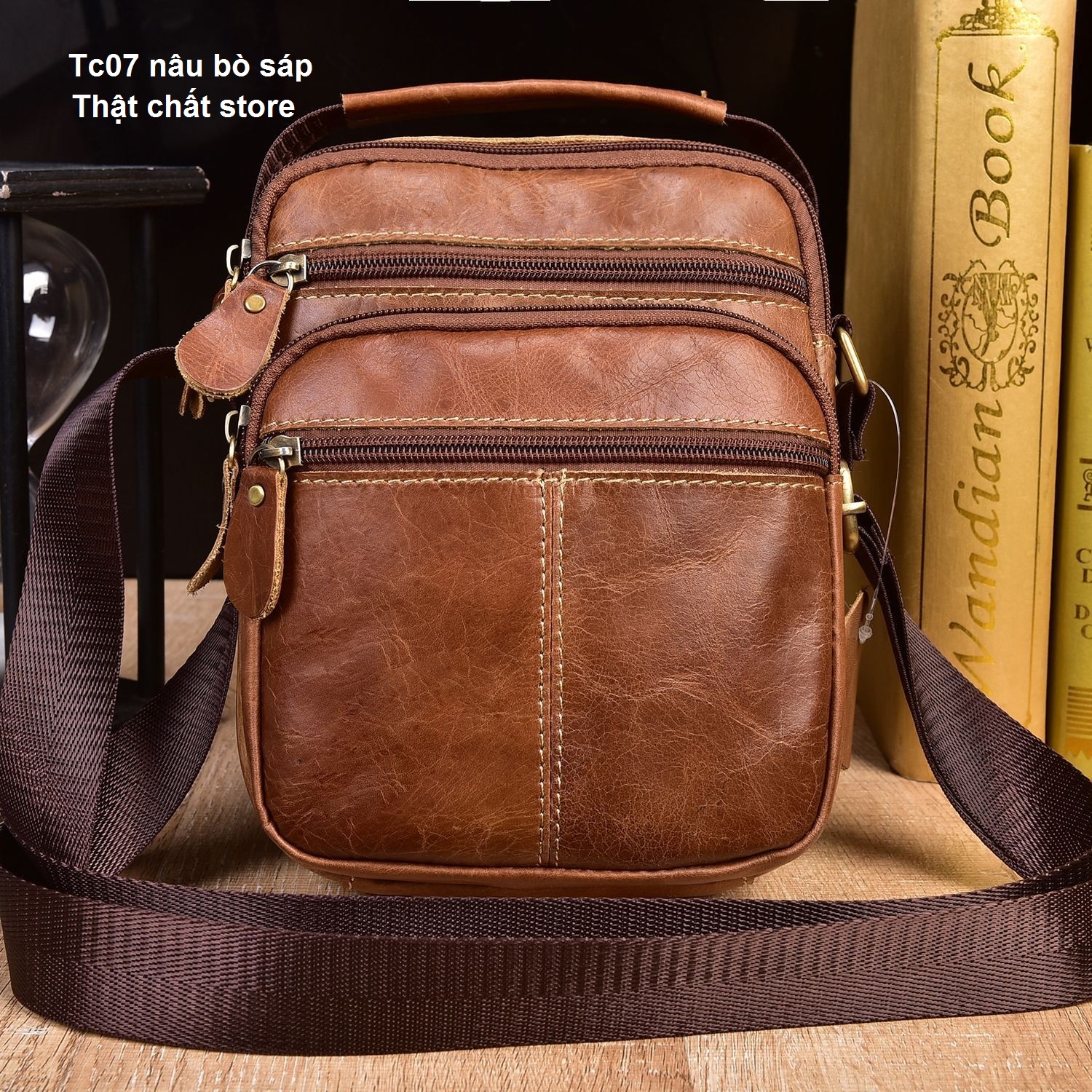Túi đeo da bò sáp dầu mã TC07 thathchatstore
