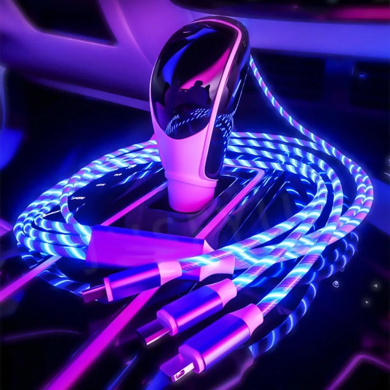 Dây Cáp Sạc Đa Năng Có 3 Đầu Lightning, Micro, Type C, sạc nhanh, siêu bền, có đèn Led nhấp nháy, dây cáp bọc lớp nhựa cực kỳ bền dành cho các điện thoại, dây sạc 3 đầu cao cấp, cáp sac 3 đầu đa năng, cáp sac nhanh đa năng 3 trong 1, OCCAR