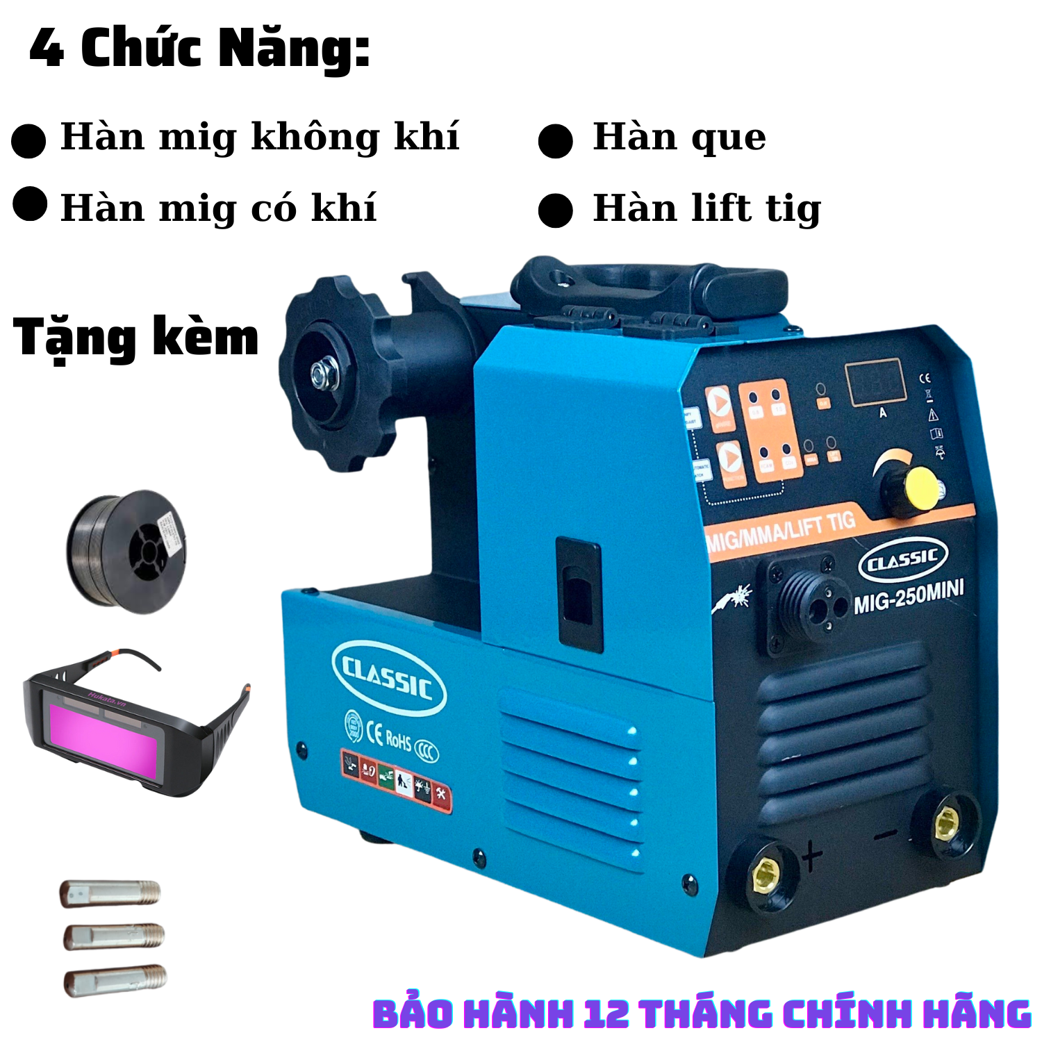 Máy hàn mig 4 chức năng classic mig 250 mini sử dụng cuộn 1kg - 5 kg