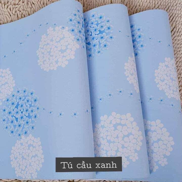 Cuộn 10m decal giấy dán tường có sẵn keo - cẩm tú cầu trắng xanh