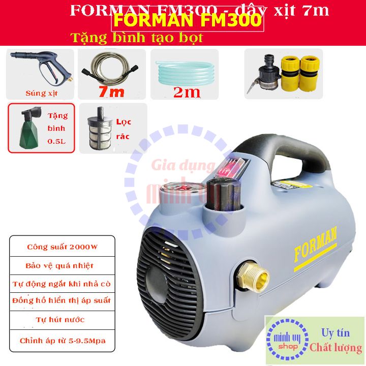 Máy rửa xe chỉnh áp - máy bơm rửa máy lạnh - vệ sinh điều hòa FORMAN FM300 Classic công nghệ Đức