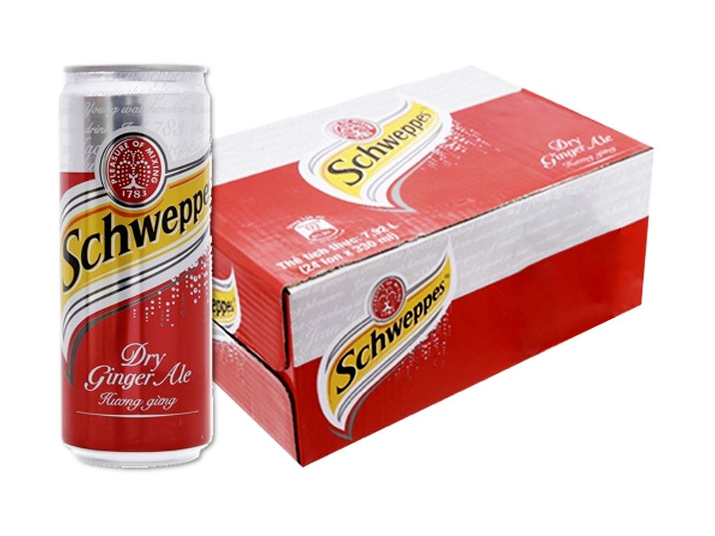 Nước soda có gas ginger ale Schweppes - Thùng 24 lon