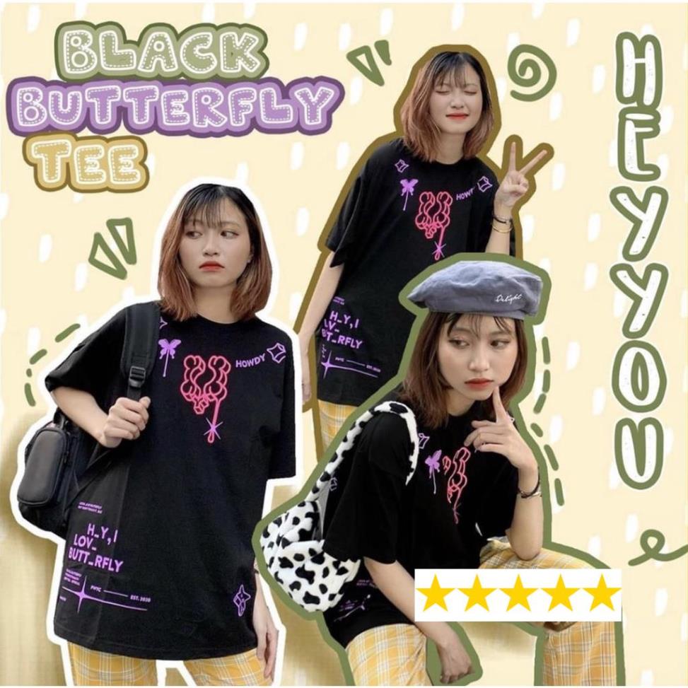 Áo thun mẫu heyyou bướm đen form rộng tay lỡ unisex nam nữ ảnh thật