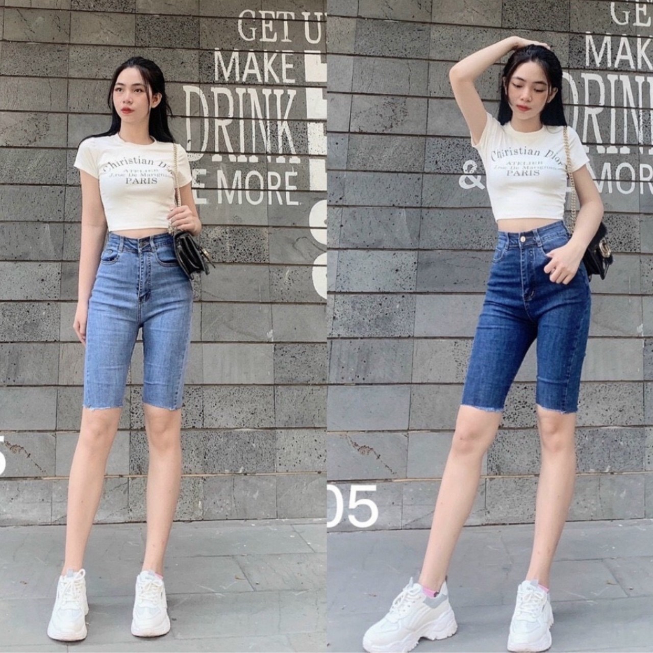 Quần short nữ ngố cạp cao chất kaki jean tôn dáng siêu đẹp co giãn dễ phối đồ
