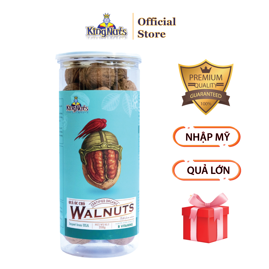 Hạt óc chó đỏ KingNuts nguyên vỏ nhập Mỹ - 350g - Sản phẩm óc chó mỹ vỏ mỏng, béo bùi, không hôi dầu, tặng kèm đồ tách