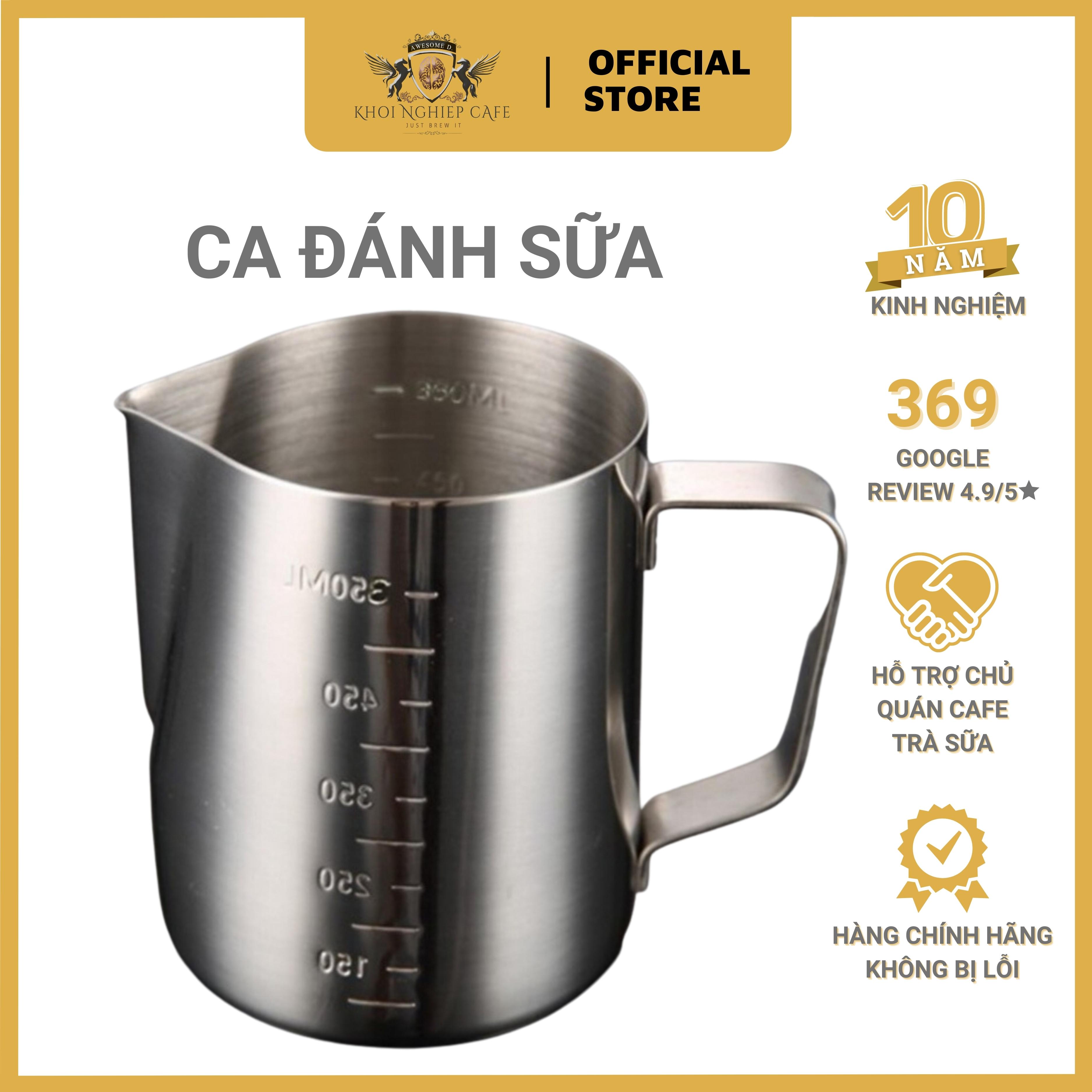 Ca đánh sữa inox có vạch chia | Tạo milk foam, làm sữa cappuccino, vẽ latte art | Dung tích 500ml