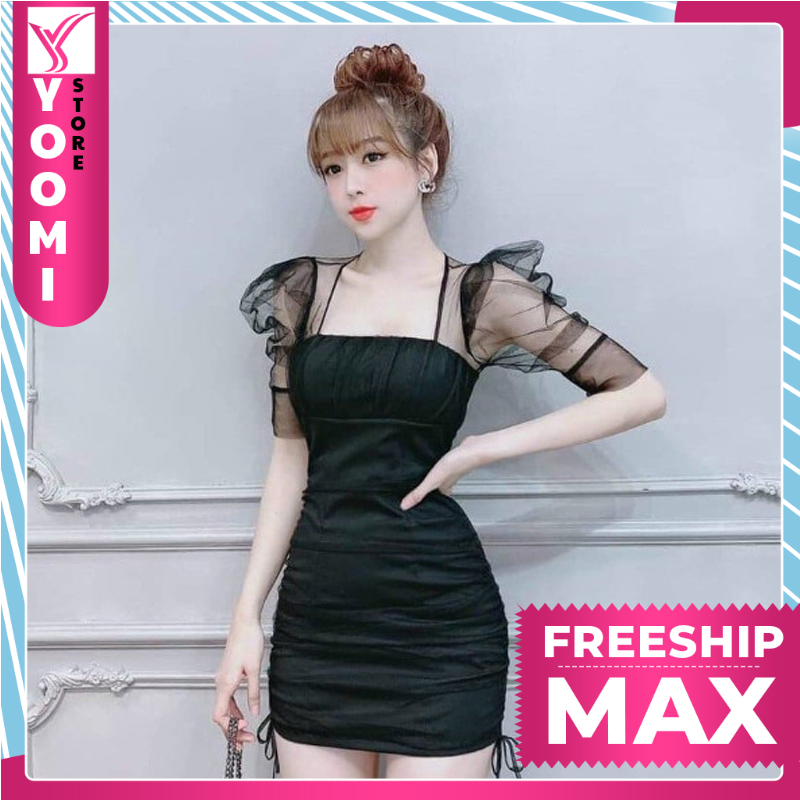 Đầm nữ dễ thương body phối lưới thời trang Yoomi