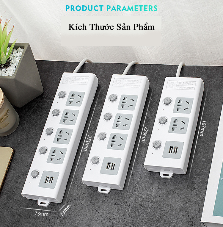 Ổ cắm điện đa năng thông minh JIASHI 2 cổng USB 5v sạc nhanh, ổ chịu tải 2500W, tiết kiệm 30 kilowatt giờ dây nối 1,8m OCD01 - Bảo hành 6 tháng