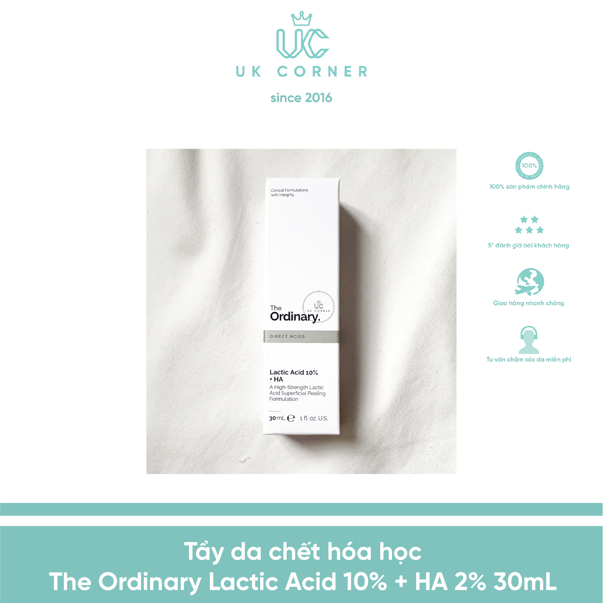 Tẩy da chết hóa học the ordinary lactic acid 10% + ha 2% 30ml