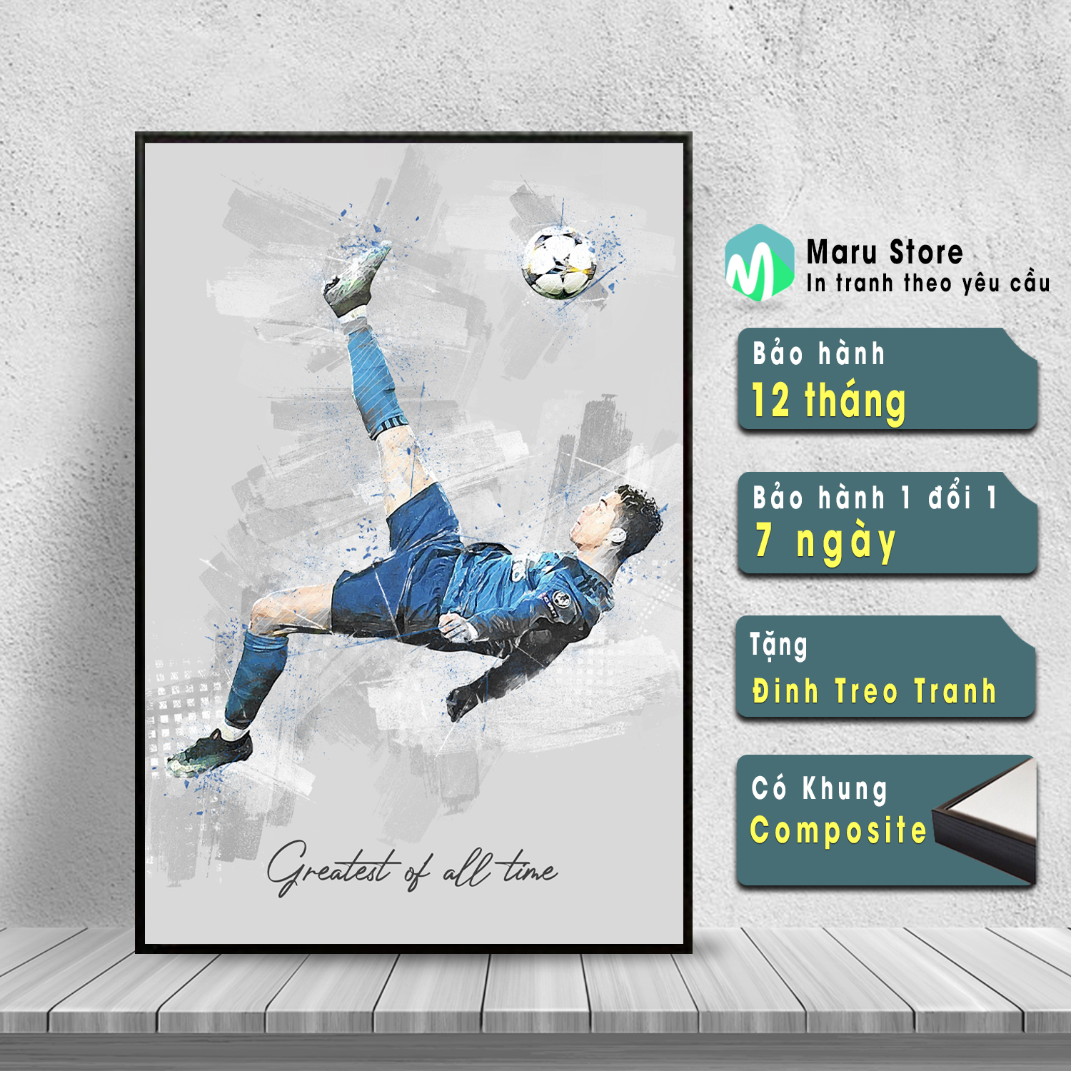 Tranh Ronaldo Treo Tường Tranh Canvas Cầu Thủ Bóng Đá Có Khung