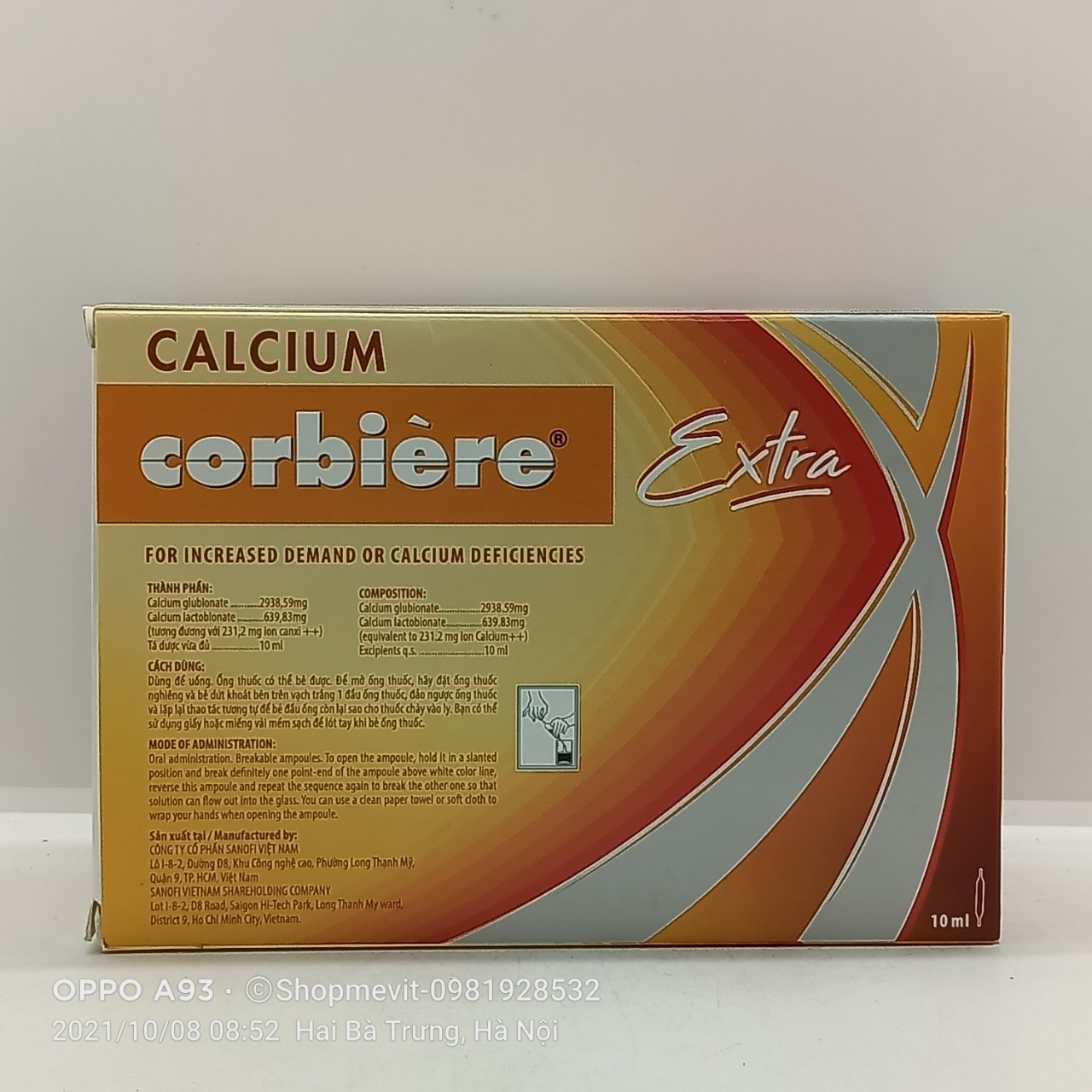 Calcium Corbiere extra bổ sung canxi dạng ống hộp 30 ống x 10ml