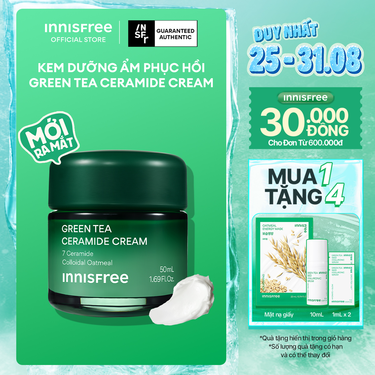 Kem dưỡng cấp ẩm, phục hồi INNISFREE Green Tea Ceramide Cream 50ML