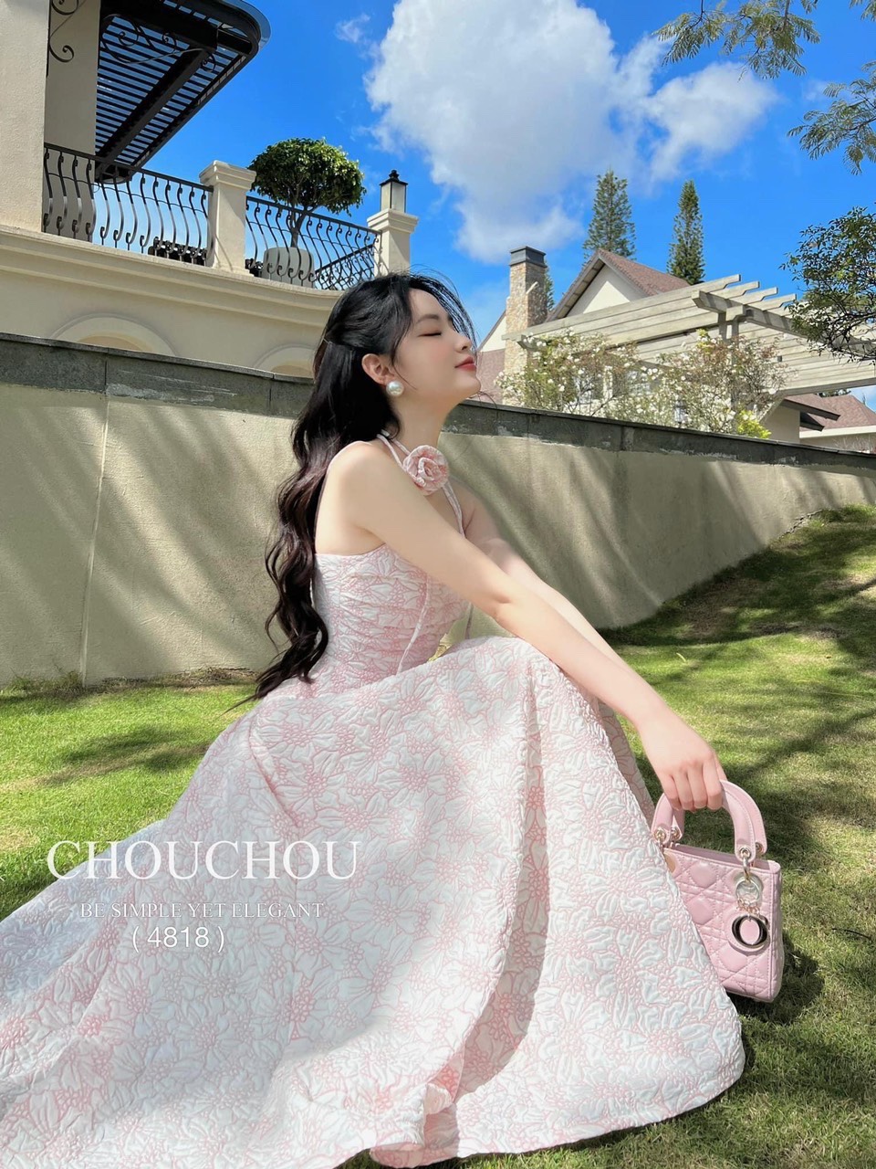 Đầm midi hoa dáng xòe chất gấm hoa nổi đầm thiết kế cao cấp
