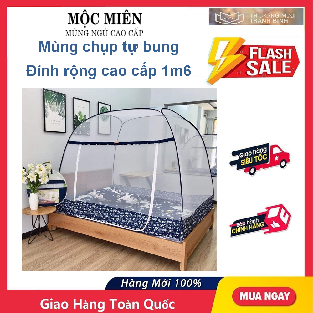 Mùng chụp tự bung đỉnh rộng cao cấp - 1m6 - mộc miên