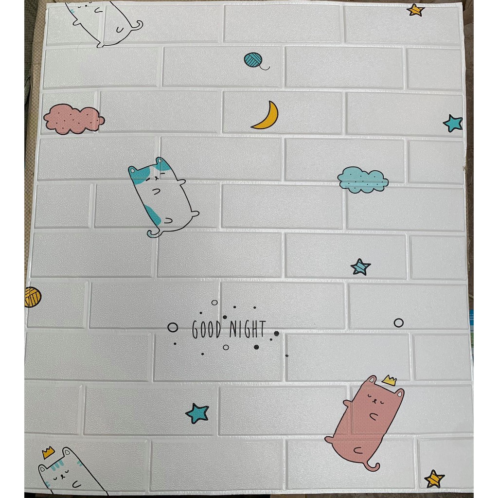 Xốp dán tường 3d hoạt hình mèo 70x77cm, sẵn keo bóc dán
