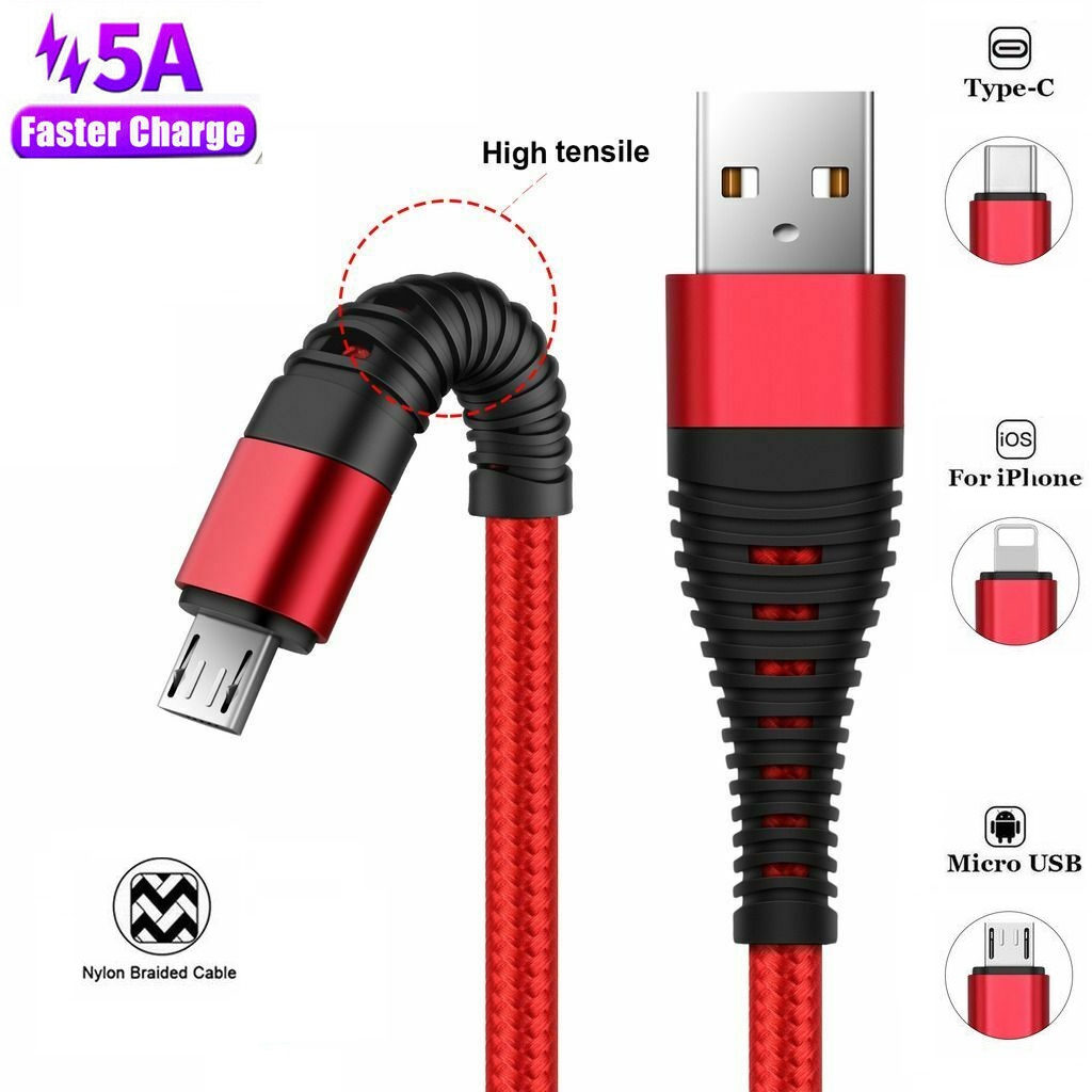 [Songful] 1m 5A bện dây sạc nhanh đồng bộ dữ liệu cáp sạc cho sét/Micro USB/Loại C Android/IOS