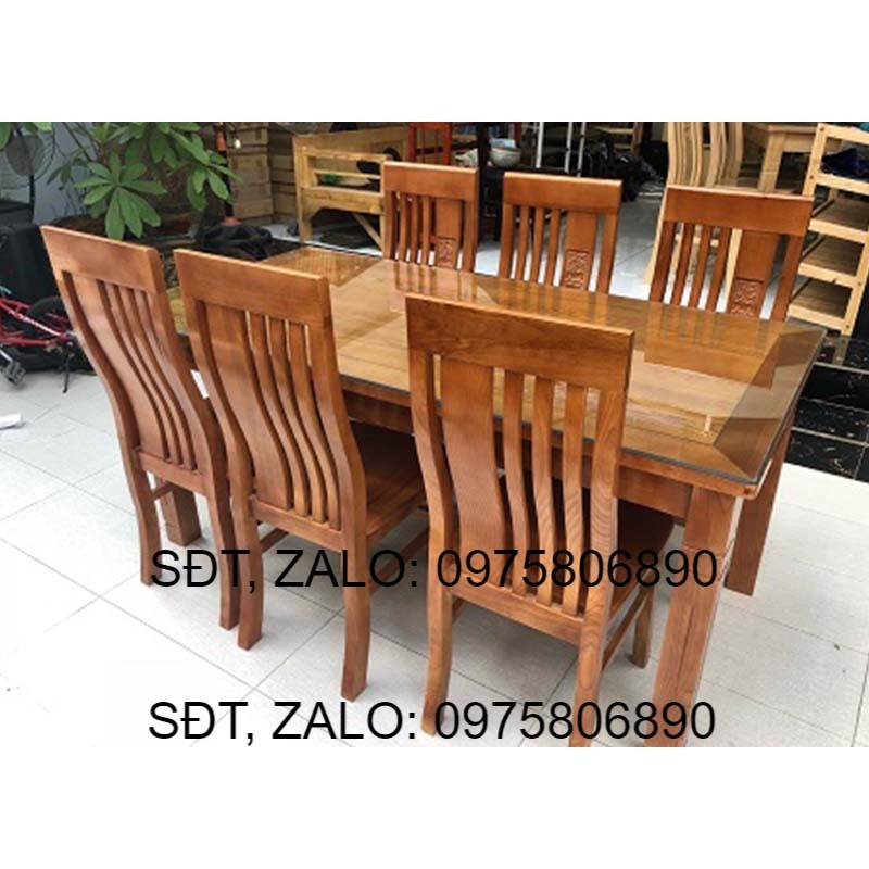 Bộ Bàn Ăn Gỗ Sồi Khuôn tranh 6 Ghế Màu Cánh Gián .