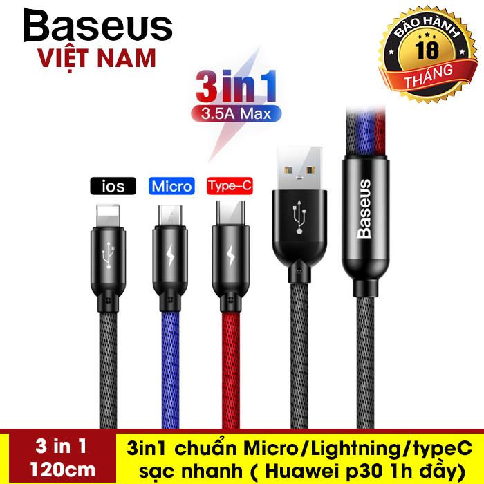 Cáp sạc đa năng baseus 3 đầu lightning - microusb - type-c dài 120cm sạc 3 thiết bị cùng một lúc công suất 3.5a sạc nhanh - phân phối bởi baseus vietnam