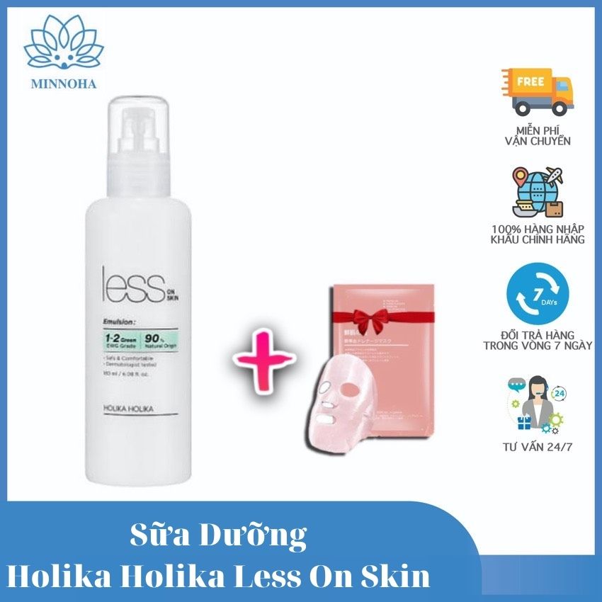 [Freeship+Quà 15k]Sữa dưỡng Holika Holika Less On Skin Emulsion 180ml, chứa đến 90% thành phần tự nhiên phù hợp với những làn da nhạy cảm nhất. Minnoha Store
