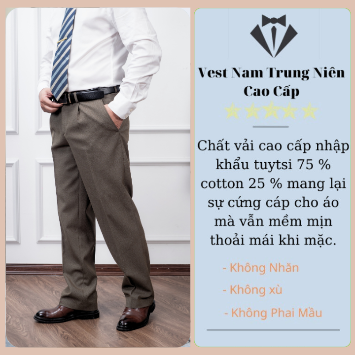 Quần Âu Nam Trung Niên Hồng Ngọc, Quần Tây Công Sở Ống Đứng Vải Nhập Khẩu Cao Cấp