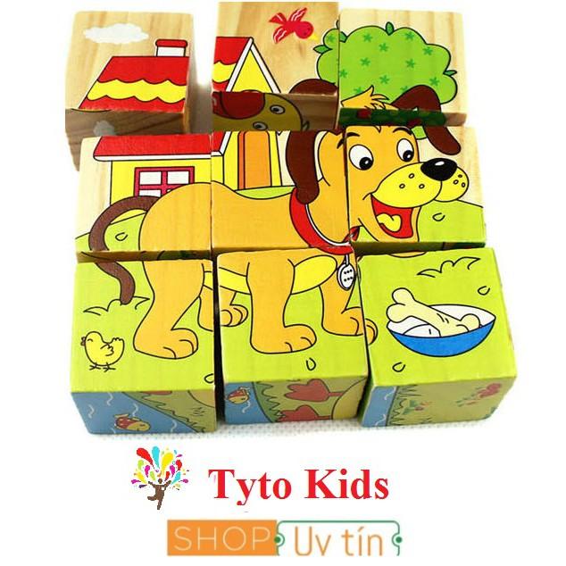 Combo 5 bộ tranh ghép 6 mặt 9 mảnh - Đồ chơi giáo dục gỗ an toàn