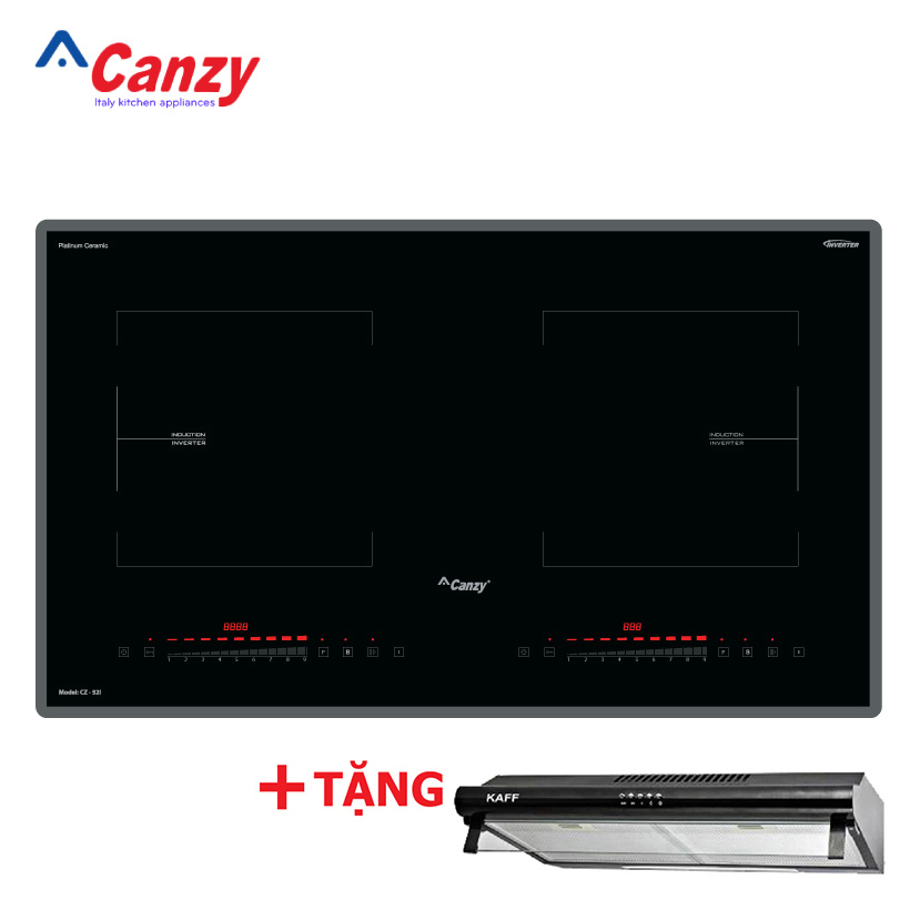 Combo bếp từ đôi cảm ứng canzy cz-52i - inveter tiết kiệm điện + máy hút mùi bếp 7 tấc