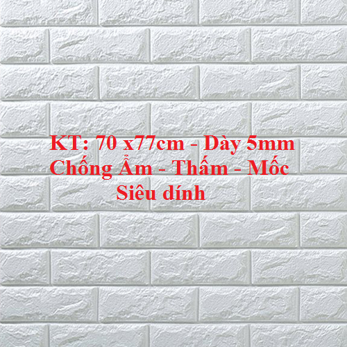[siêu đẹp] BỘ 20 TẤM XỐP DÁN TƯỜNG 3D GIẢ GẠCH màu Trắng (DÀY 5mm) - KT 1 tam: 70X77cm - CHỊU LỰC SIÊU DÍNH, CHỐNG NƯỚC, CHỐNG ẨM MỐC