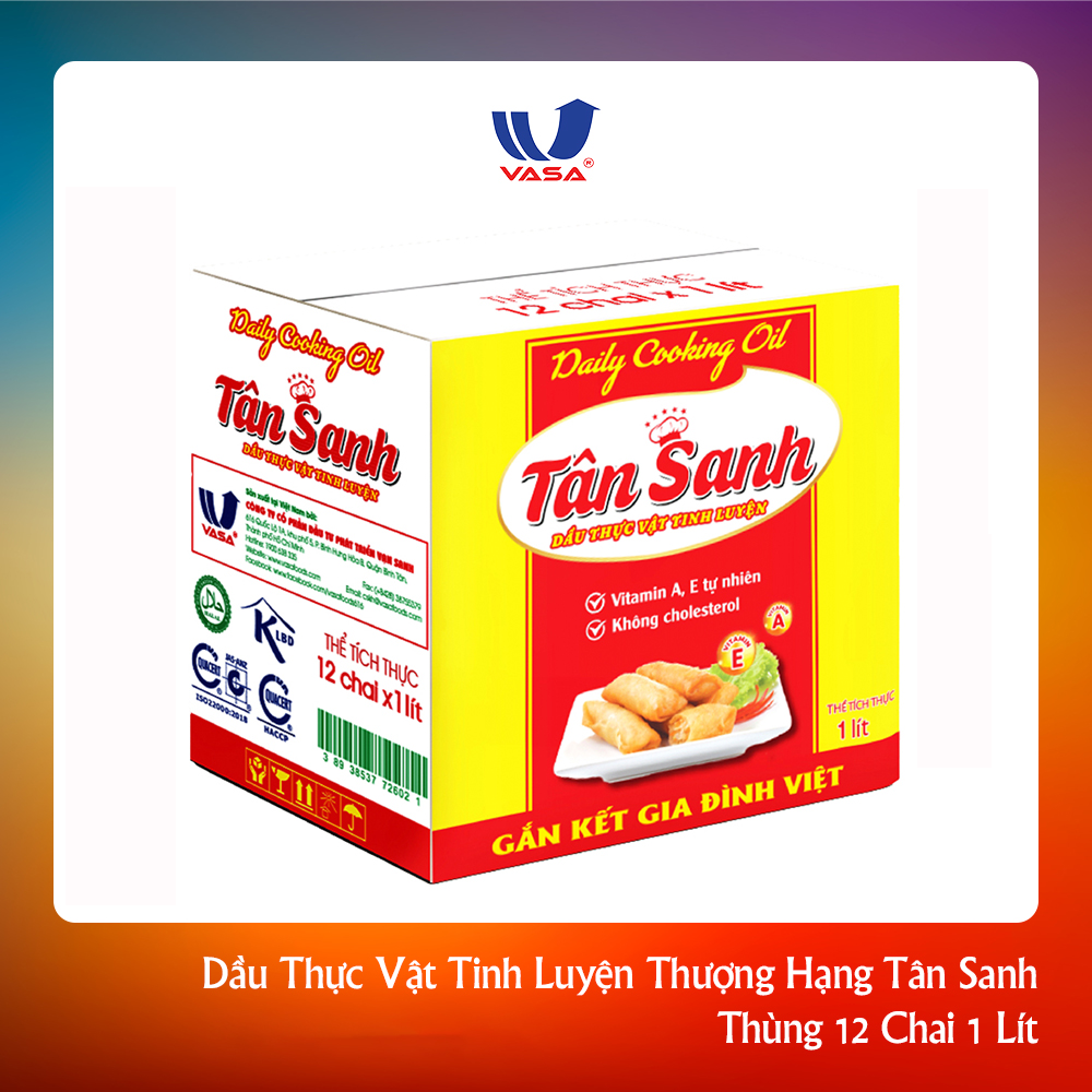 Thùng 12 Chai Dầu thực vật tinh luyện Tân Sanh 1L