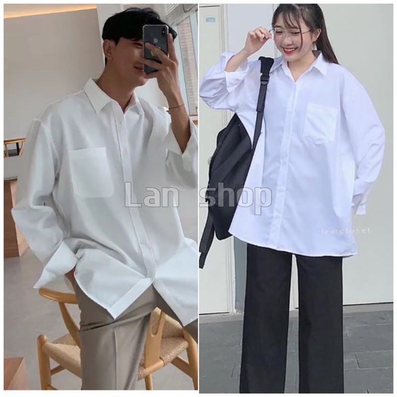 Áo Sơ Mi Trắng Túi Ngực Form Rộng Nam Nữ