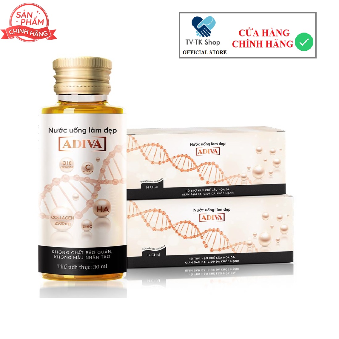 Combo 2 Hộp Tinh Chất Nước Uống Làm Đẹp Collagen ADIVA Truyền Thống (14 Chai/Hộp) - Giúp Làn Da Săn Chắc, Ảm Mịn Và Căng Bóng
