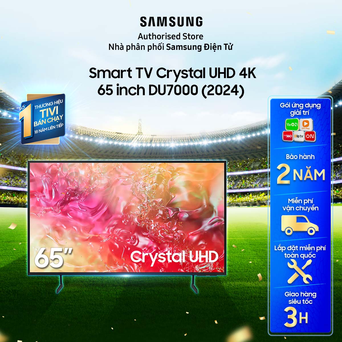 [Giao hàng và lắp đặt nội thành phố HCM trong 2H] [Model 2024] 65DU7000 - Smart Tivi Samsung Crystal UHD 4K 65 inch UA65DU7000 UA65DU7000KXXV