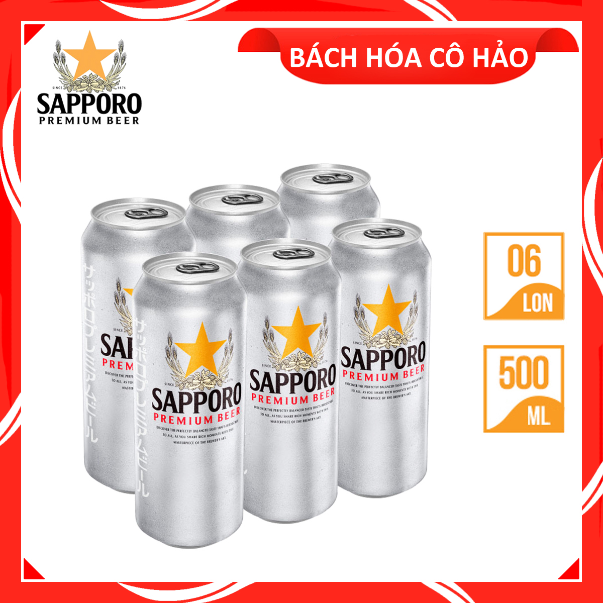 LỐC 6 LON BIA SAPPORO PREMIUM BEER 500ML