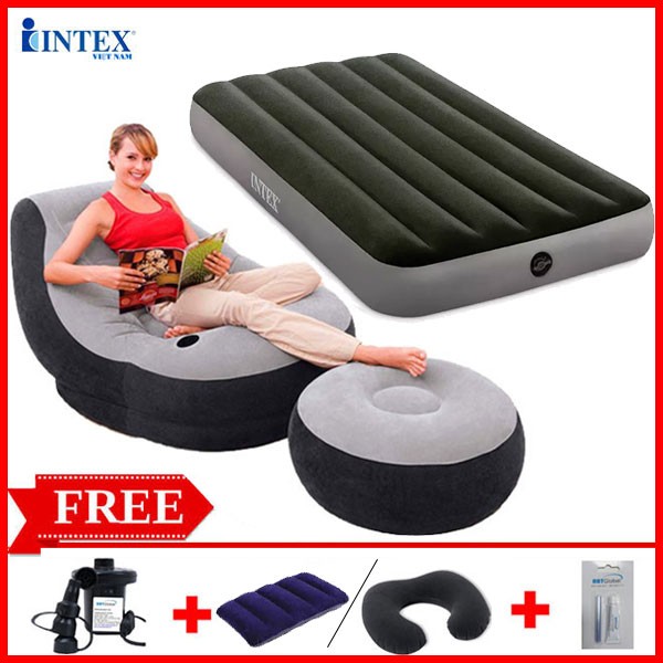 Combo siêu tiết kiệm đệm đơn 99cm kèm ghế hơi intex 68564 đủ màu