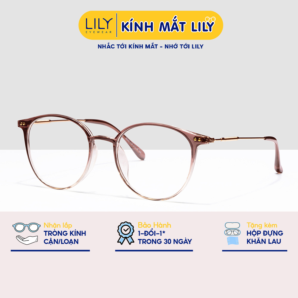 Gọng kính tròn nữ LILYEYEWEAR chất liệu kim loại thanh mảnh cao cấp chống ánh sáng xanh 00004