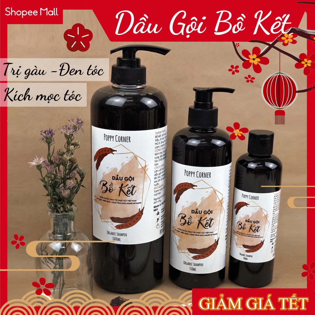 [HCM][GIÁ TỐT] Dầu Gội Bồ Kết Giảm Gàu Giúp Kích Mọc Tóc Tóc Khỏe Giảm Chẻ Ngọn (300ml/550ml/1000ml)- Poppy Corner