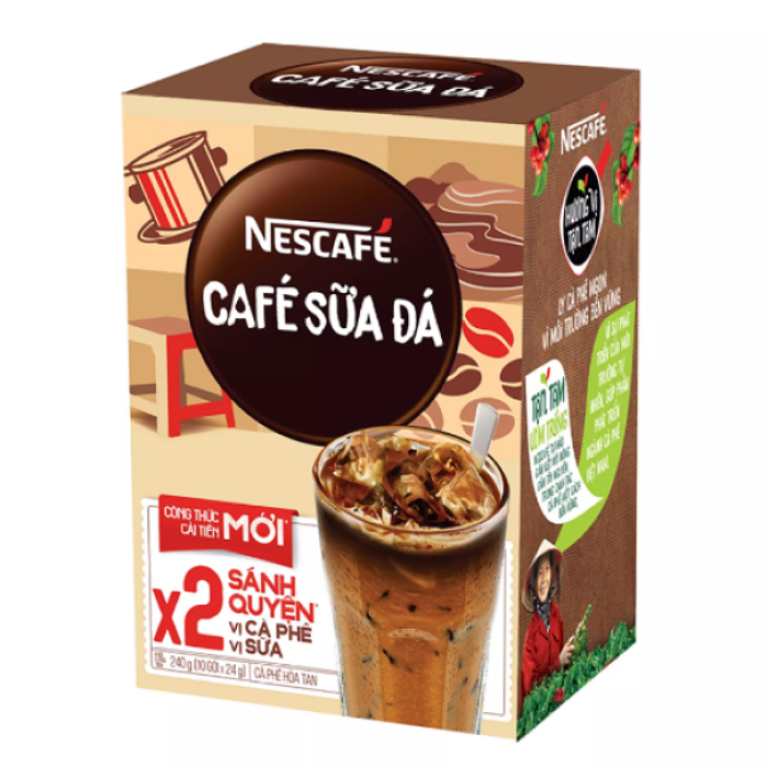 Cà Phê Sữa Đá hòa tan Nescafe Nestle 3in1 công thức mới x2 sánh quyện (hộp 10 góix 24g)