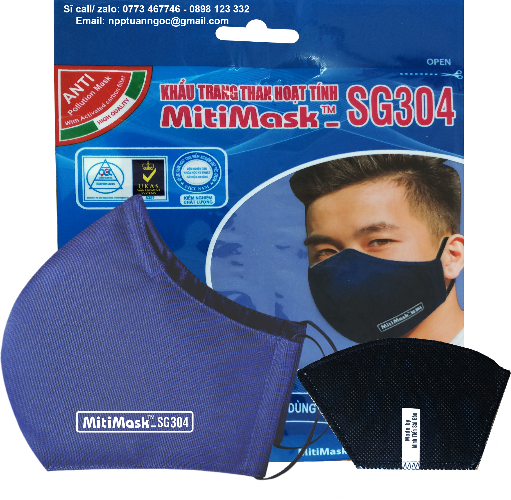 Combo 5 cái khẩu trang vải Than Hoạt Tính MitiMask SG304 có thể tái sử dụng nhiều lần, lọc bụi mịn, chống không khí ô nhiễm