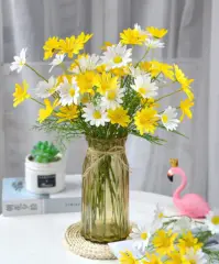 Hoa giả Cúc họa mi giả trang trí 52cm nhiều màu, Hoa cúc giả vải lụa 1 cành 5 bông giống thật trang trí để bàn, decor phòng, homestay