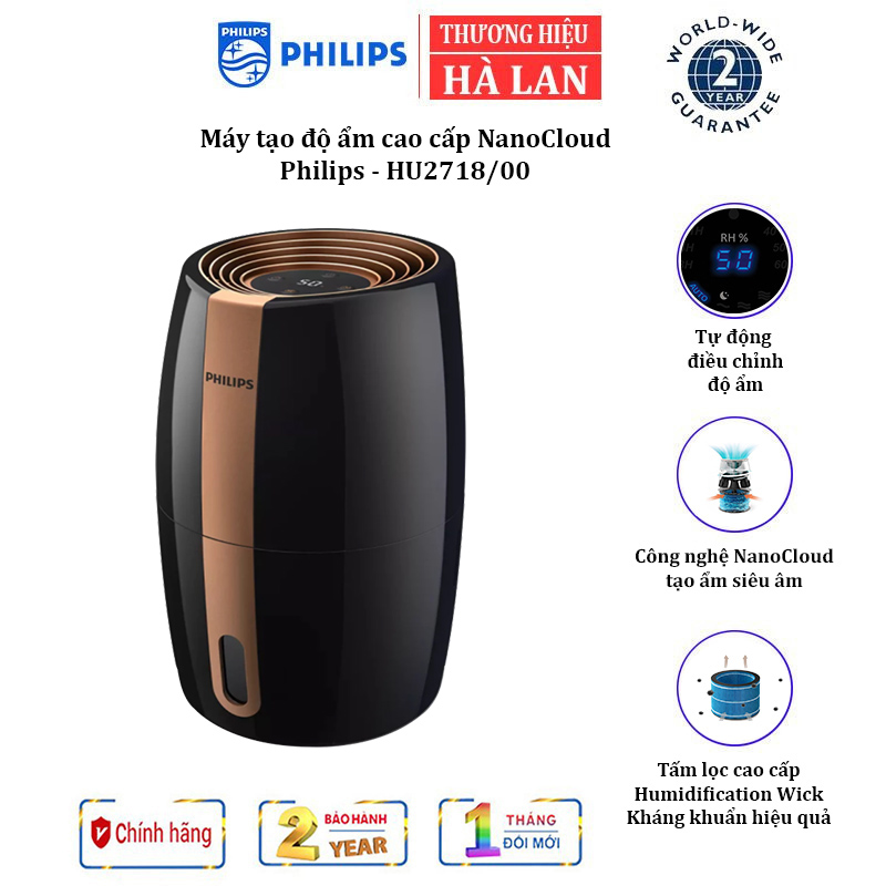 [NHẬP KHẨU] Máy tạo độ ẩm Thương hiệu Philips HU2718/00 Hà Lan cao cấp, Dung tích 2 lít dùng cho diện tích 32㎡ - BẢO HÀNH 1 NĂM